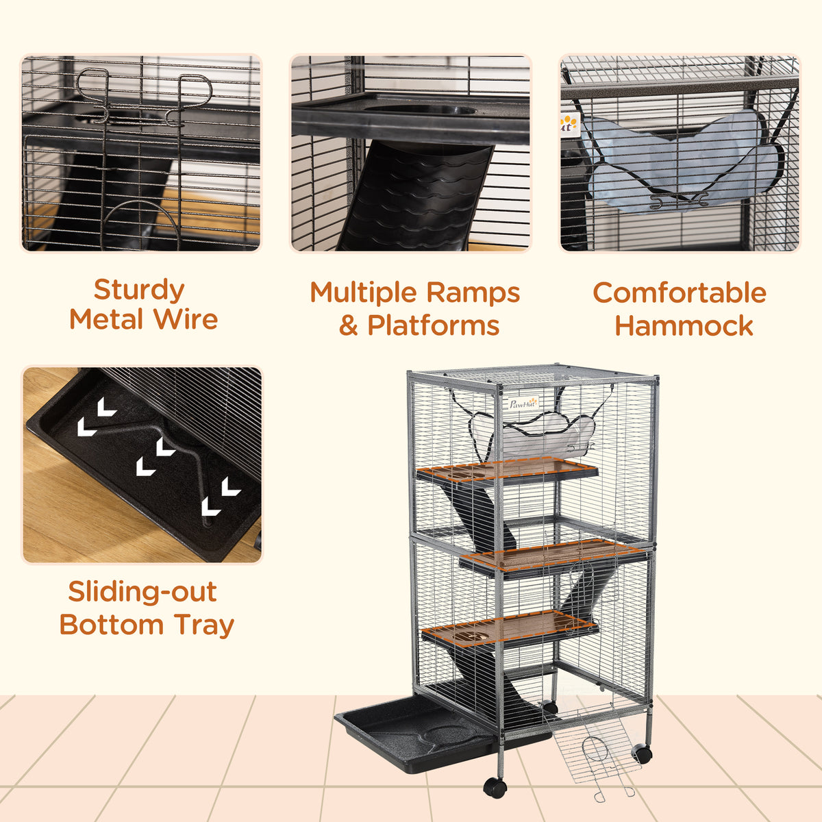 Cage à roulettes pour petits animaux 4 niveaux