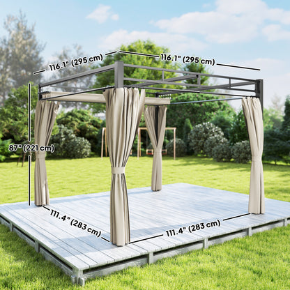 Pergola autoportante avec toit rétractable et rideaux 3×3 m
