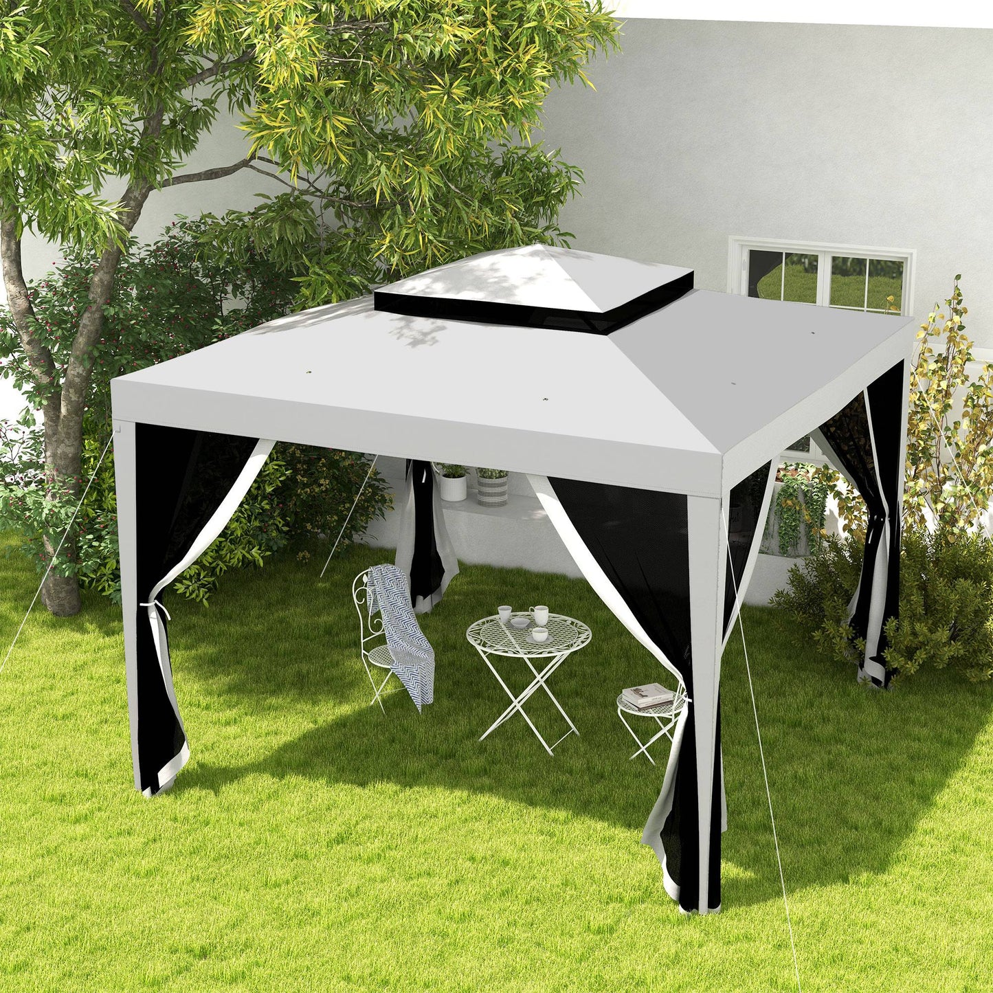 Tente de jardin 3x3m double toit avec moustiquaire