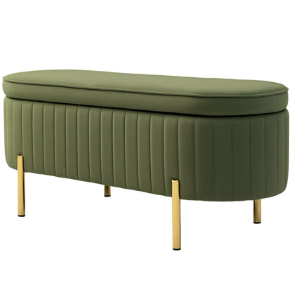 Banc coffre capitonné à cannelures, pieds dorés