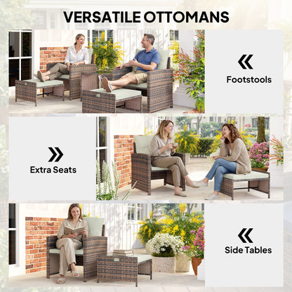 Outsunny 5-Piece Rattan Patio Set - Chairs + Ottomans + Glass Table