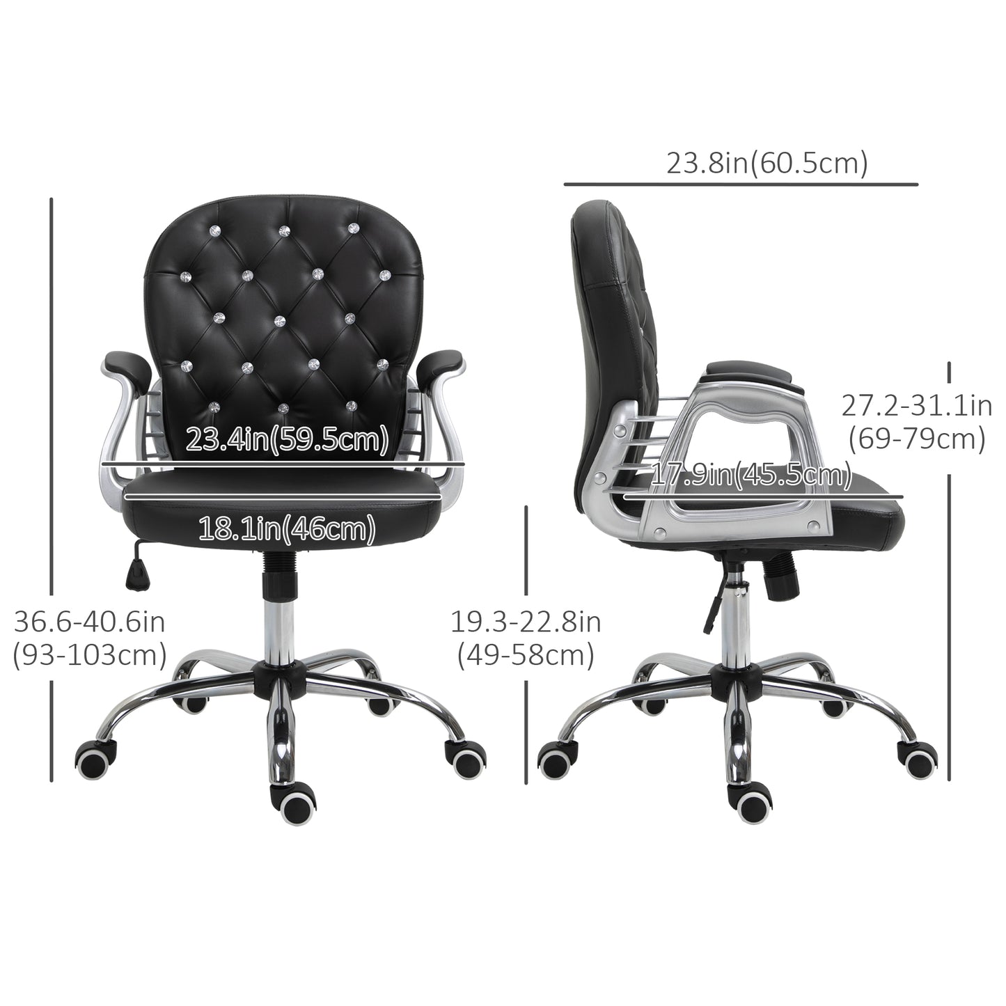 Chaise de bureau capitonnée cuir synthétique cristaux décoratifs