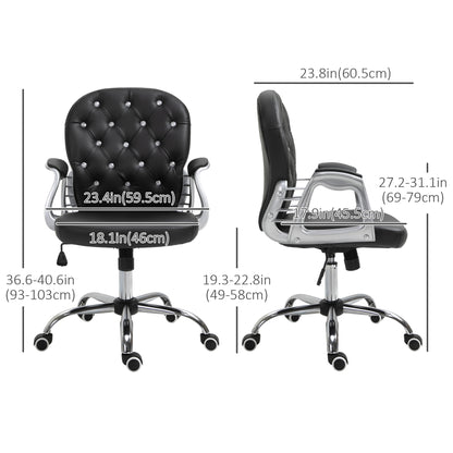 Chaise de bureau capitonnée cuir synthétique cristaux décoratifs
