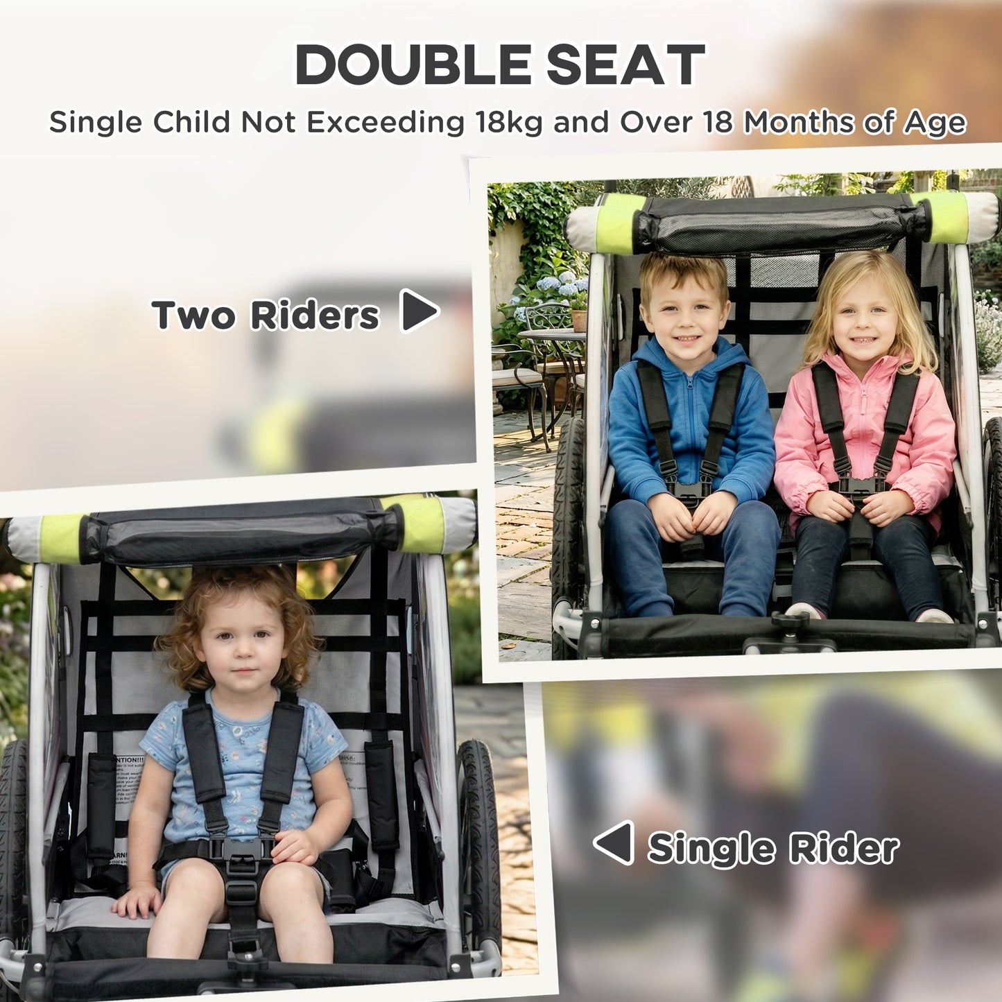 Remorque vélo double 2-en-1 avec poussette pour enfants