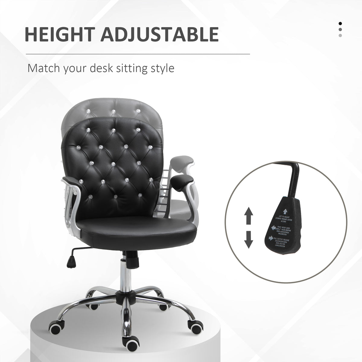 Chaise de bureau capitonnée cuir synthétique cristaux décoratifs