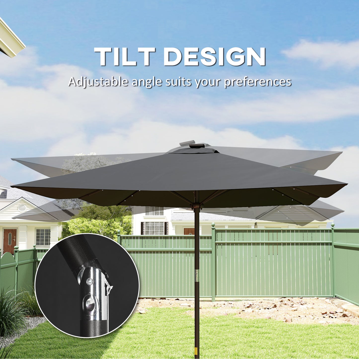 Parasol rectangulaire inclinable avec éclairage LED solaire 195x295cm