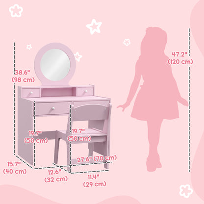 Coiffeuse enfant avec miroir et tabouret 4 tiroirs