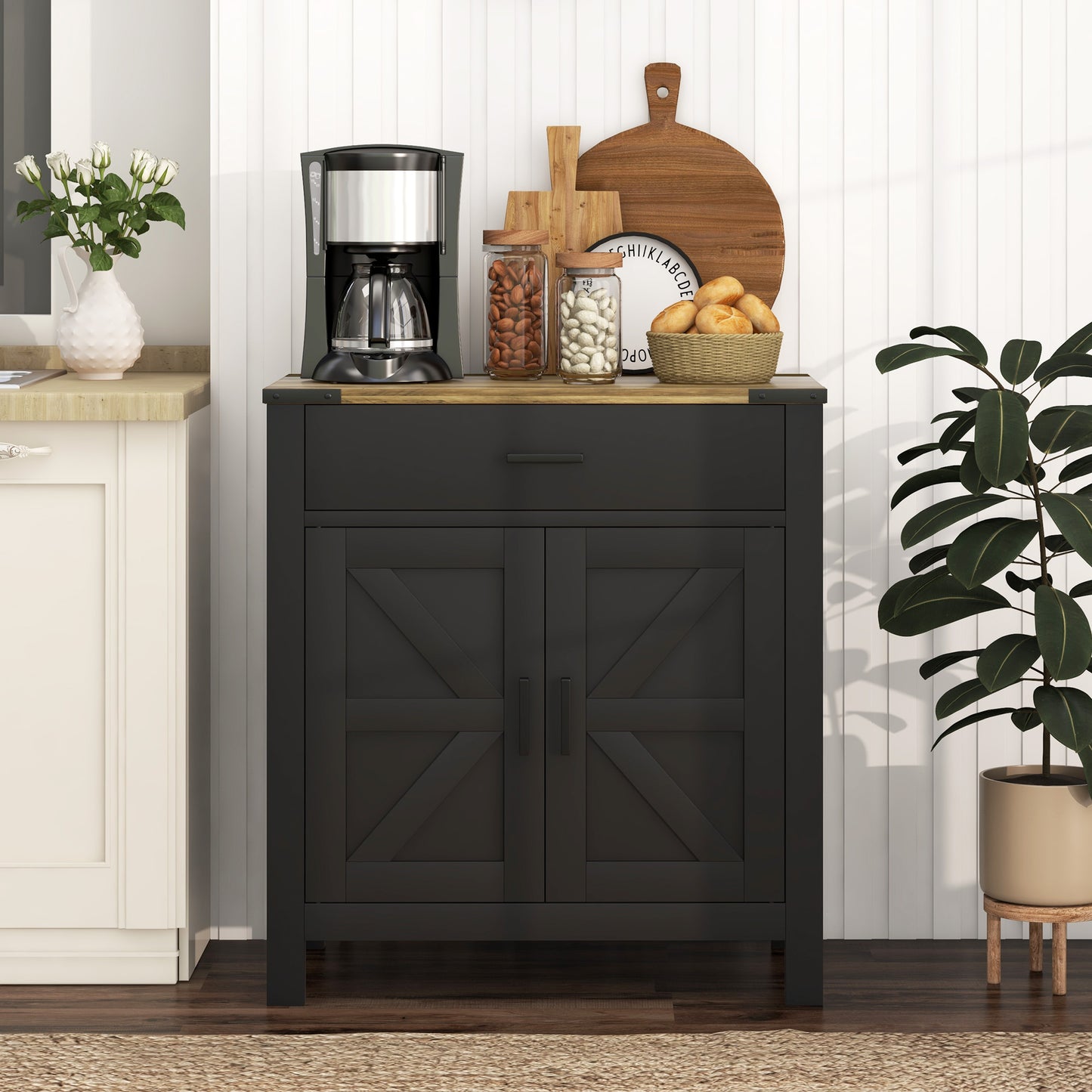 Buffet de cuisine style fermette avec tiroir et tablette