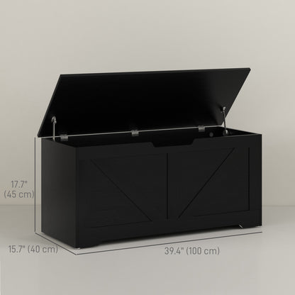 Coffre de rangement spacieux avec charnières sécurisées 100 cm — Grain de bois noir