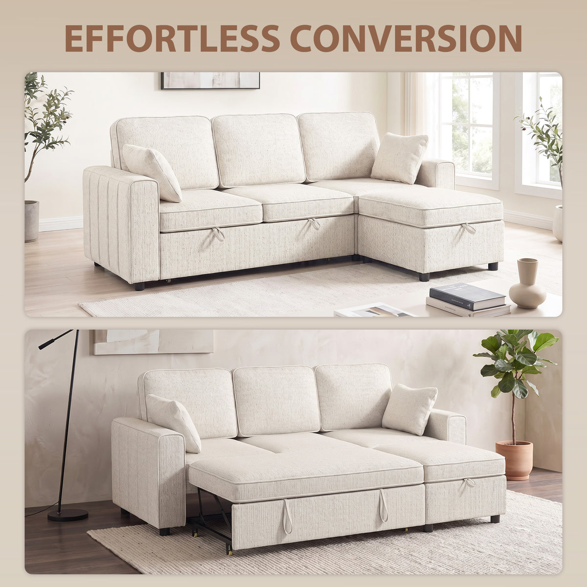 Causeuse modulaire convertible avec ottoman — gris