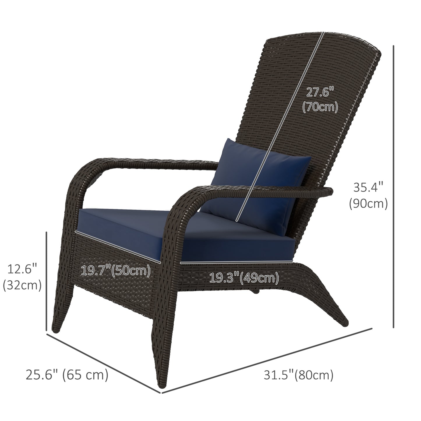 Fauteuil Adirondack rotin extérieur avec coussins