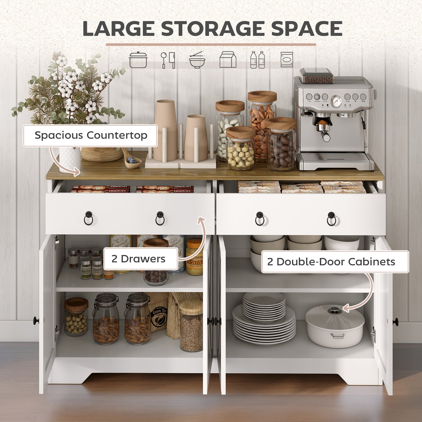 Buffet de cuisine 4 portes barn 2 tiroirs bois
