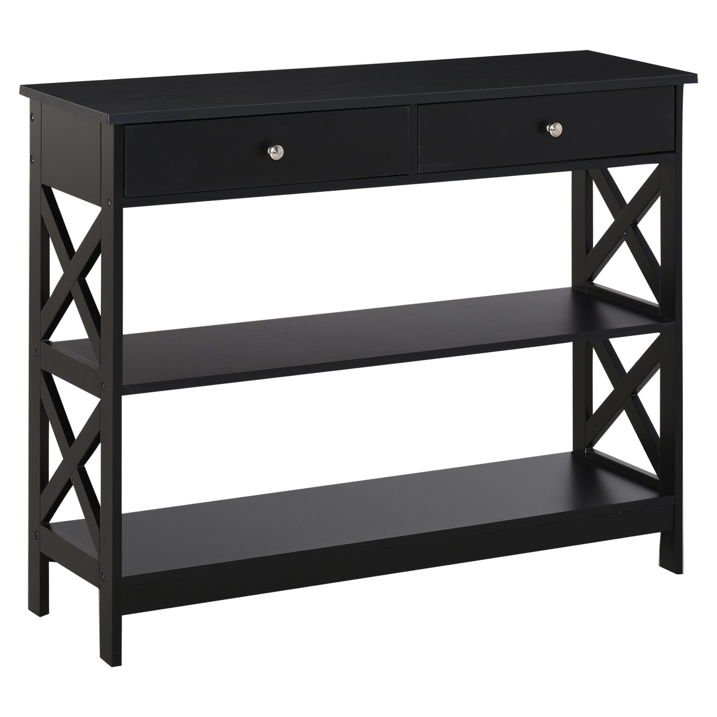 Table console étroite 99 cm avec tiroirs et étagères