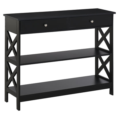 Table console étroite 99 cm avec tiroirs et étagères