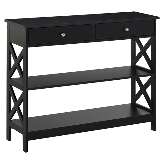 Table console étroite 99 cm avec tiroirs et étagères