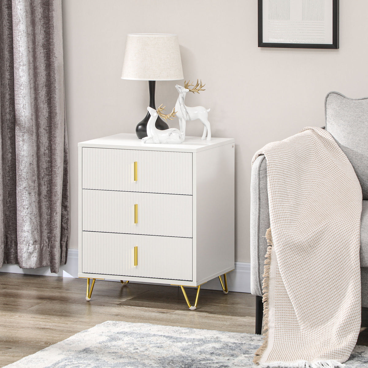 Commode de rangement 3 tiroirs sur pieds en métal