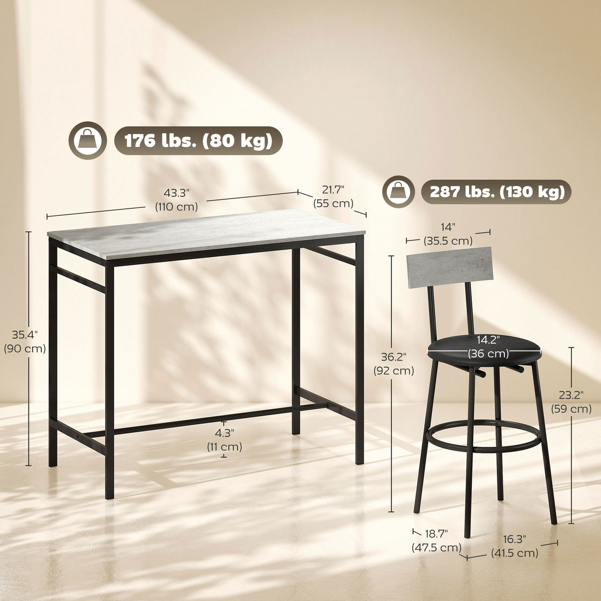 Ensemble de table de bar industriel — Lot de 5