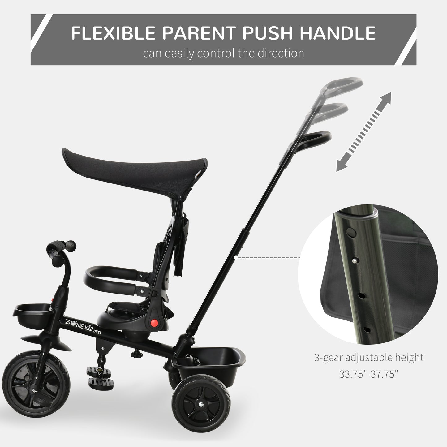 Tricycle évolutif 5-en-1 avec poignée parentale