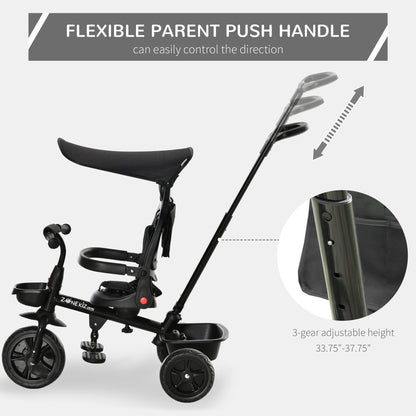 Tricycle évolutif 5-en-1 avec poignée parentale