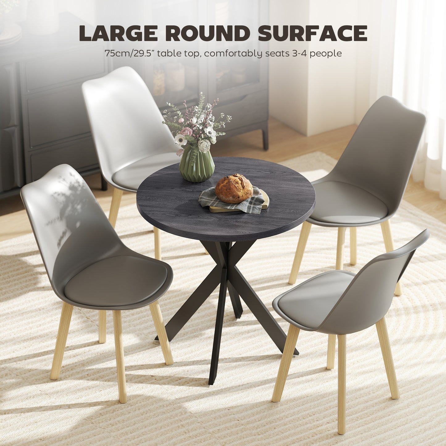 Table à manger ronde contemporaine 74 cm pieds croisés