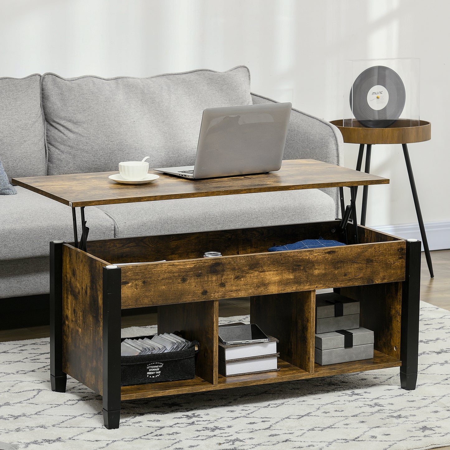 Table basse relevable moderne avec rangement caché