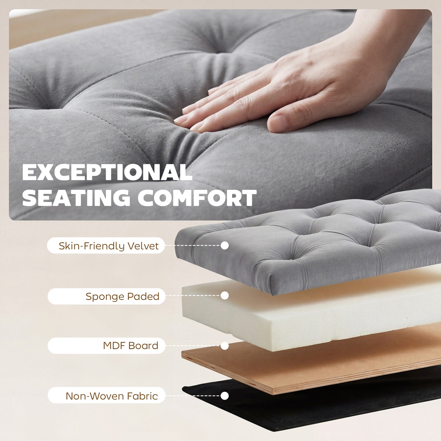Banc coffre rembourré velours touffeté pieds dorés