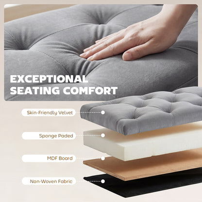 Banc coffre rembourré velours touffeté pieds dorés