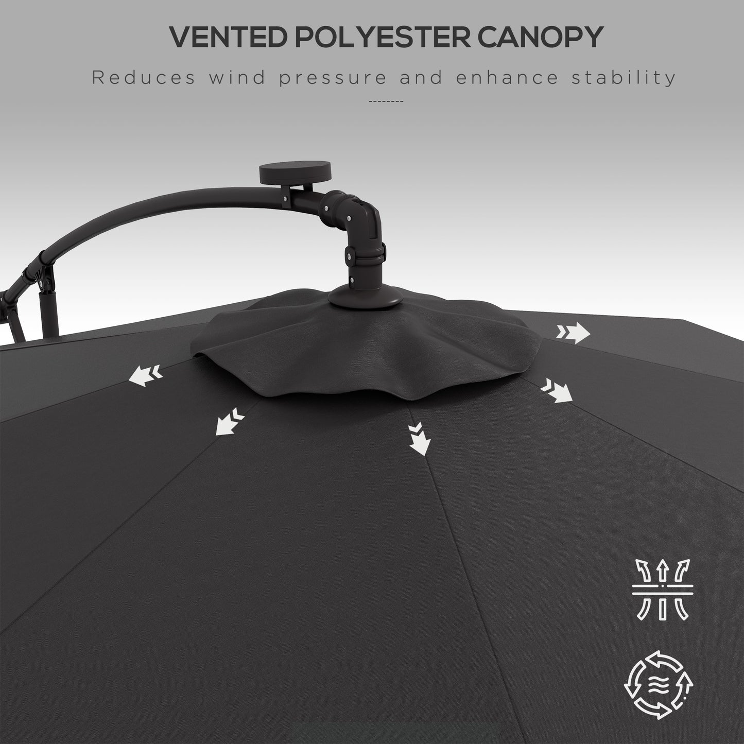 Parasol déporté LED solaire 290 cm avec base lestée