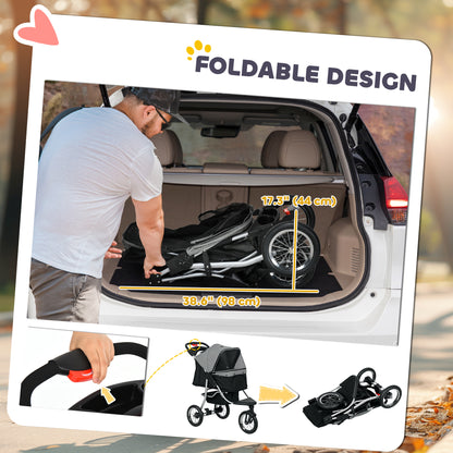 Poussette pour chiens 3 roues pliable avec auvent ajustable
