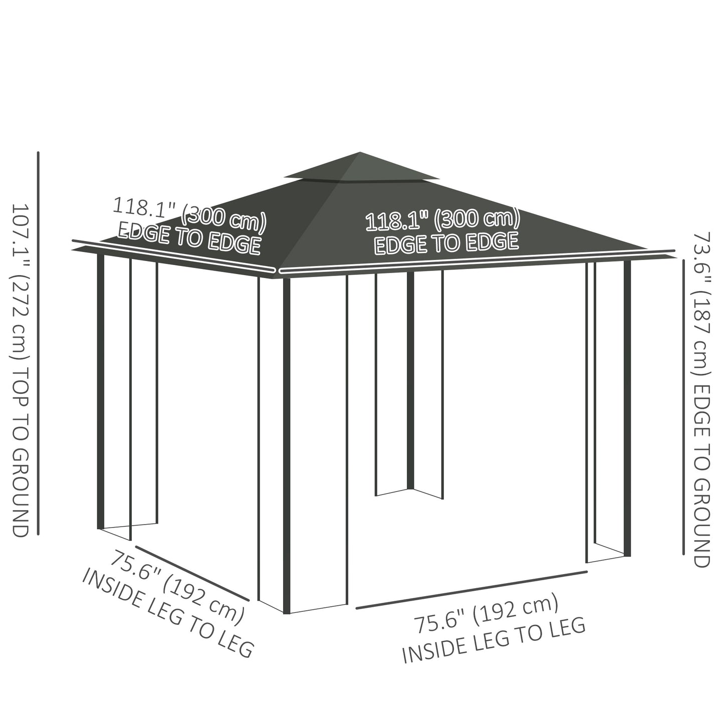 Gazebo de patio toit double 3x3 m acier