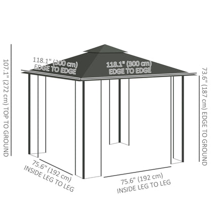 Gazebo de patio toit double 3x3 m acier