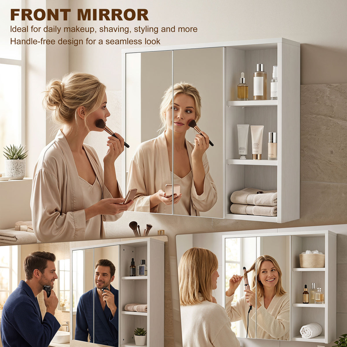 Armoire à pharmacie murale avec miroir et étagères ouvertes