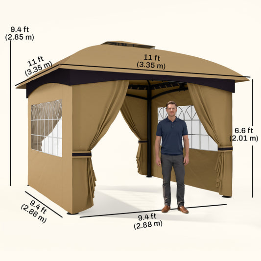 Gazebo de patio double toit avec rideaux et fenêtres d'église