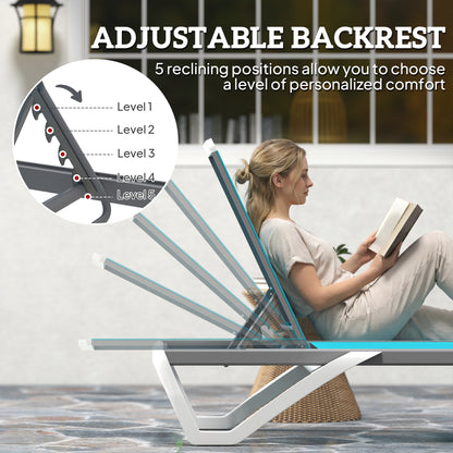 Chaise longue de patio en aluminium à dossier 5 niveaux