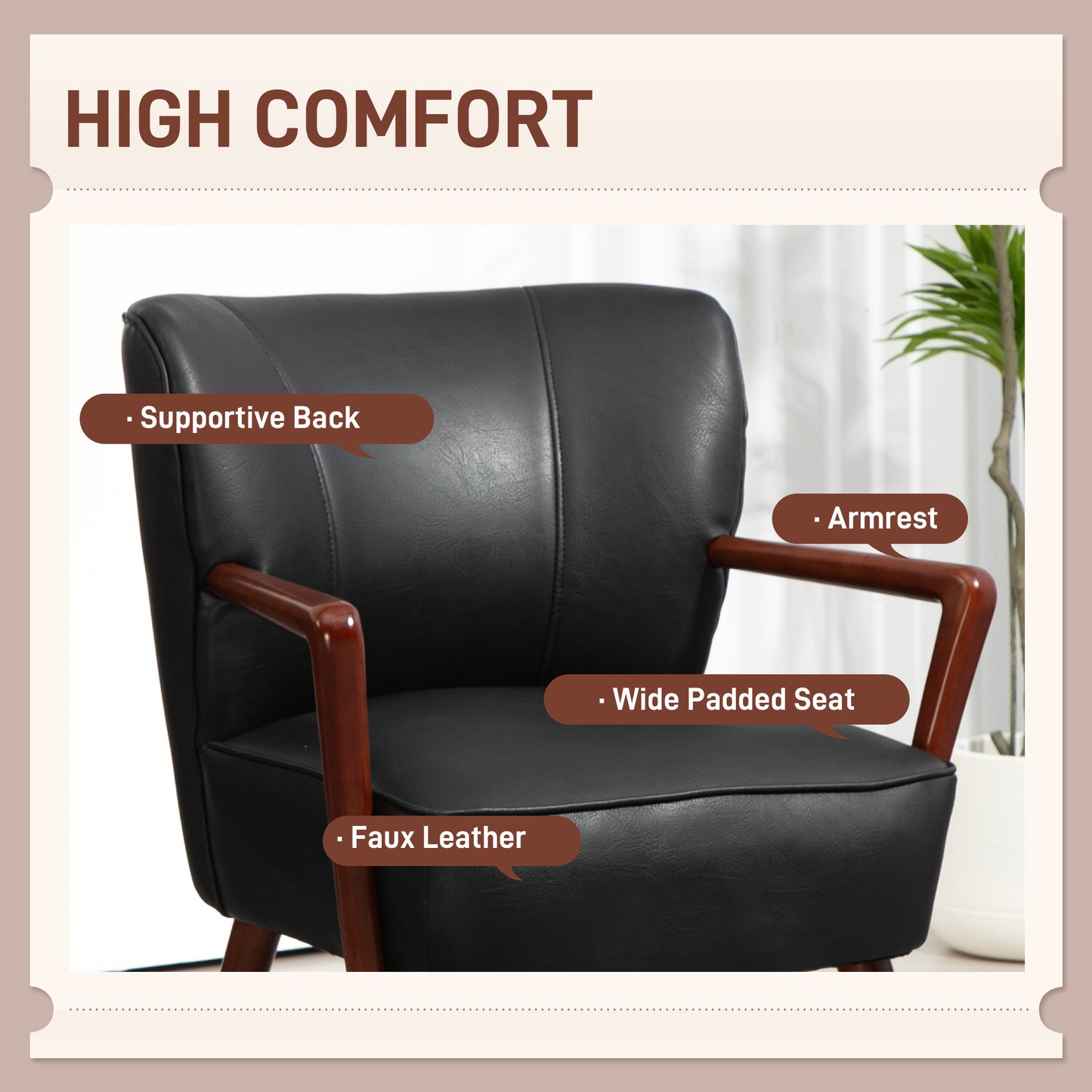 Fauteuil d'appoint moderne en similicuir avec pattes en bois