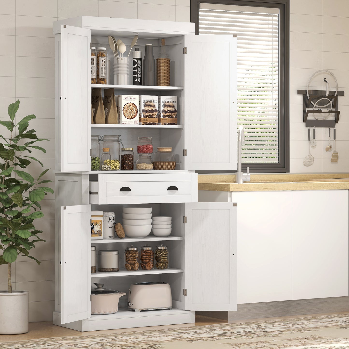 Armoire-garde-manger haute 4 portes avec tiroir