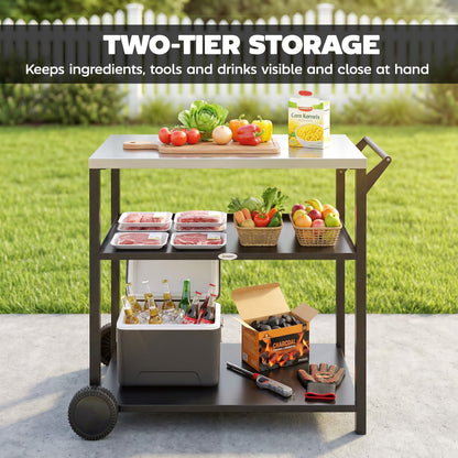 Chariot BBQ mobile 3 tablettes acier inoxydable