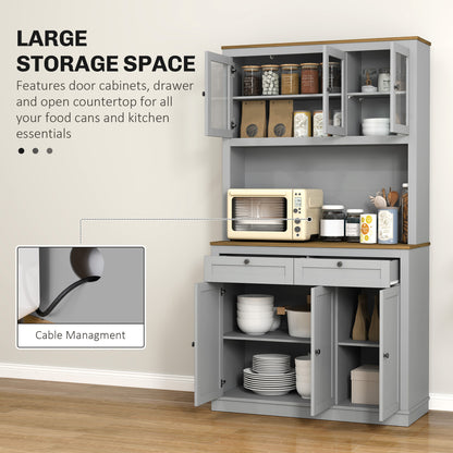 Armoire-buffet cuisine avec espace micro-ondes et portes vitrées