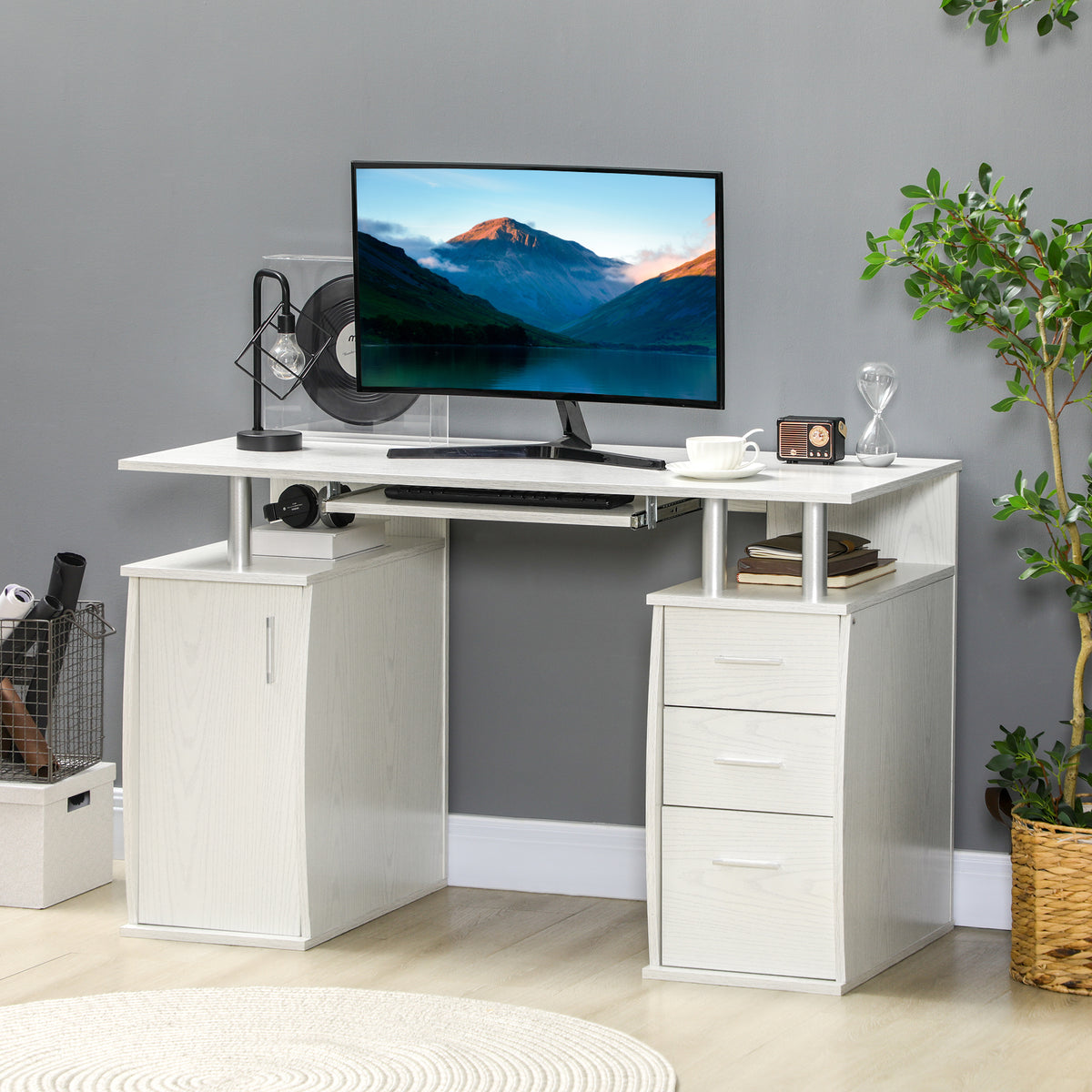 Bureau d'ordinateur avec tiroirs et tablette