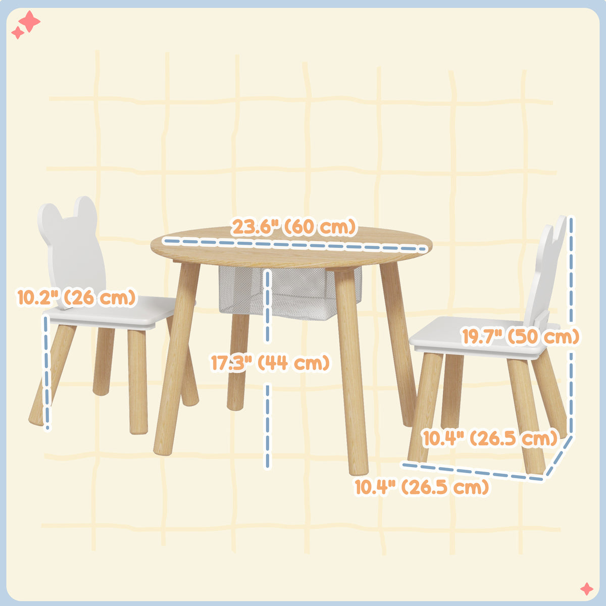 Ensemble table et chaises pour enfants motifs d'ours — Lot de 3