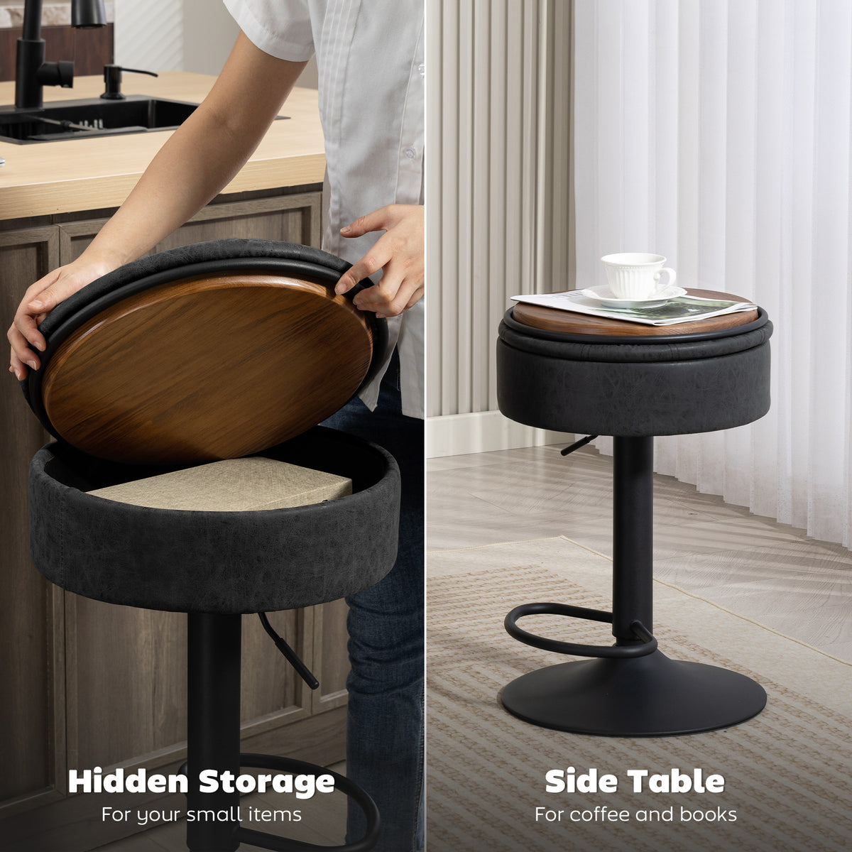 Ensemble 2 tabourets bar rangement pivotant