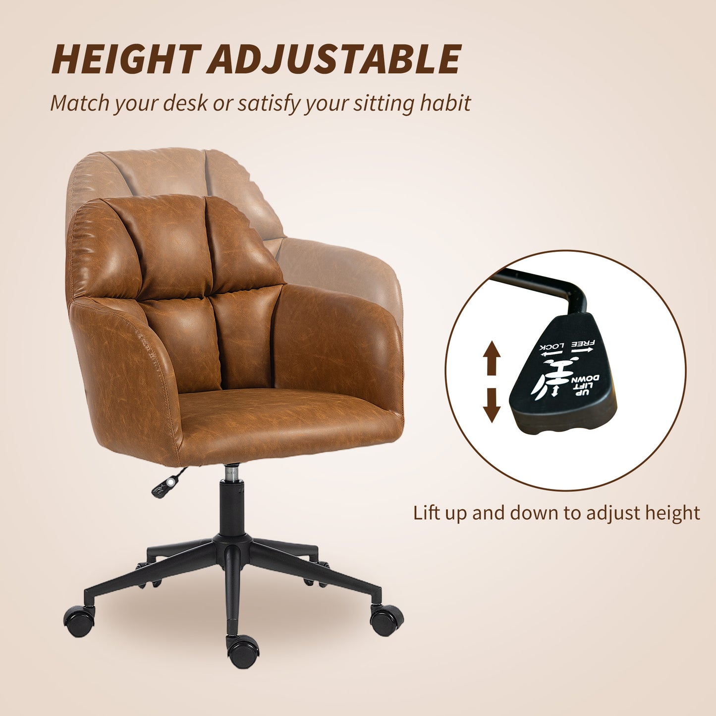 Chaise de bureau pivotante en similicuir hauteur réglable