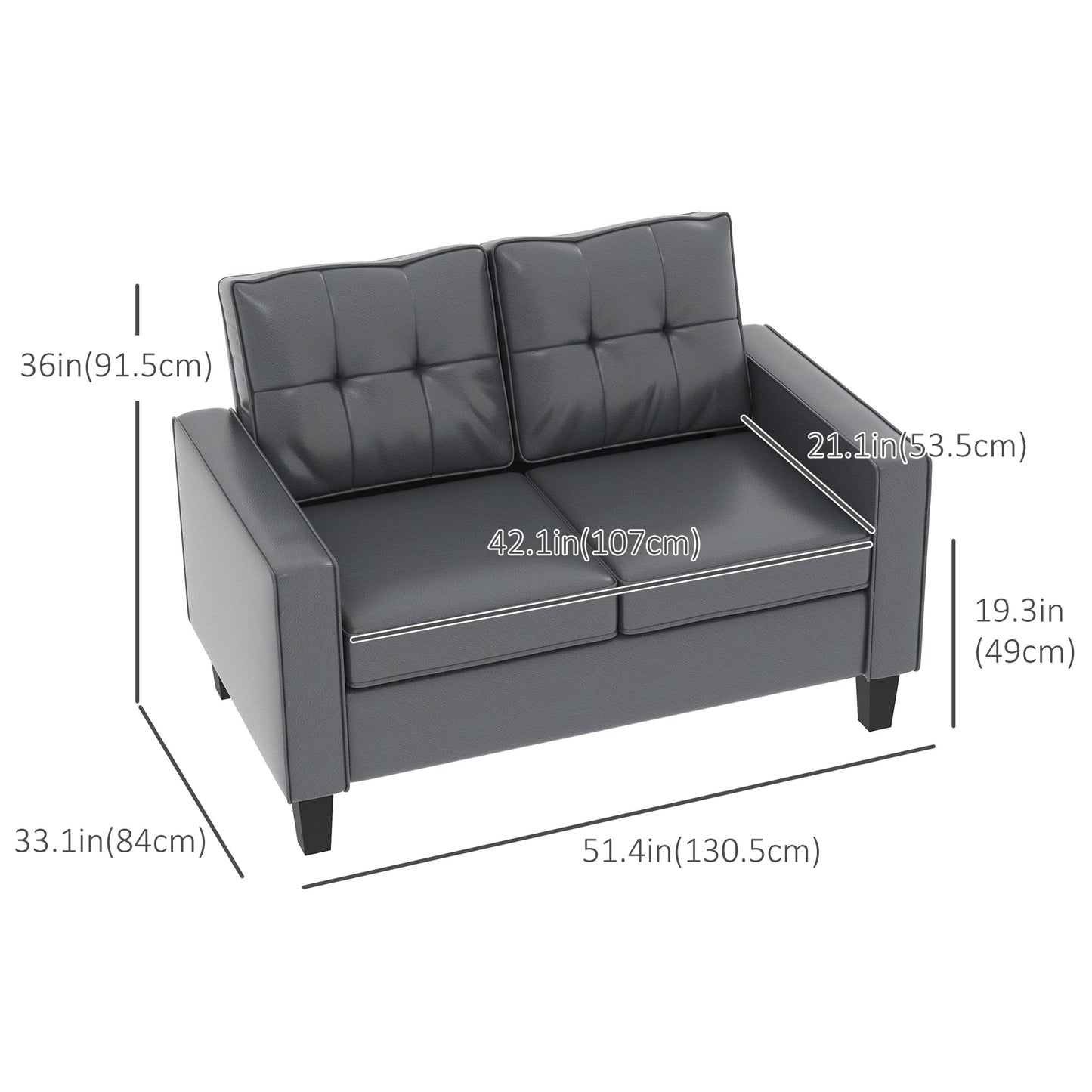 Causeuse 2 places cuir synthétique 130 cm