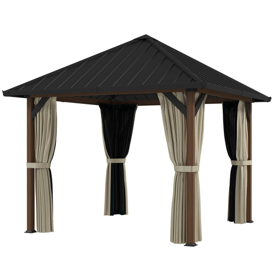 Outsunny 3x3m Gazebo with Hardtop Galvanised Steel Roof, Curtains and Mosquito Net