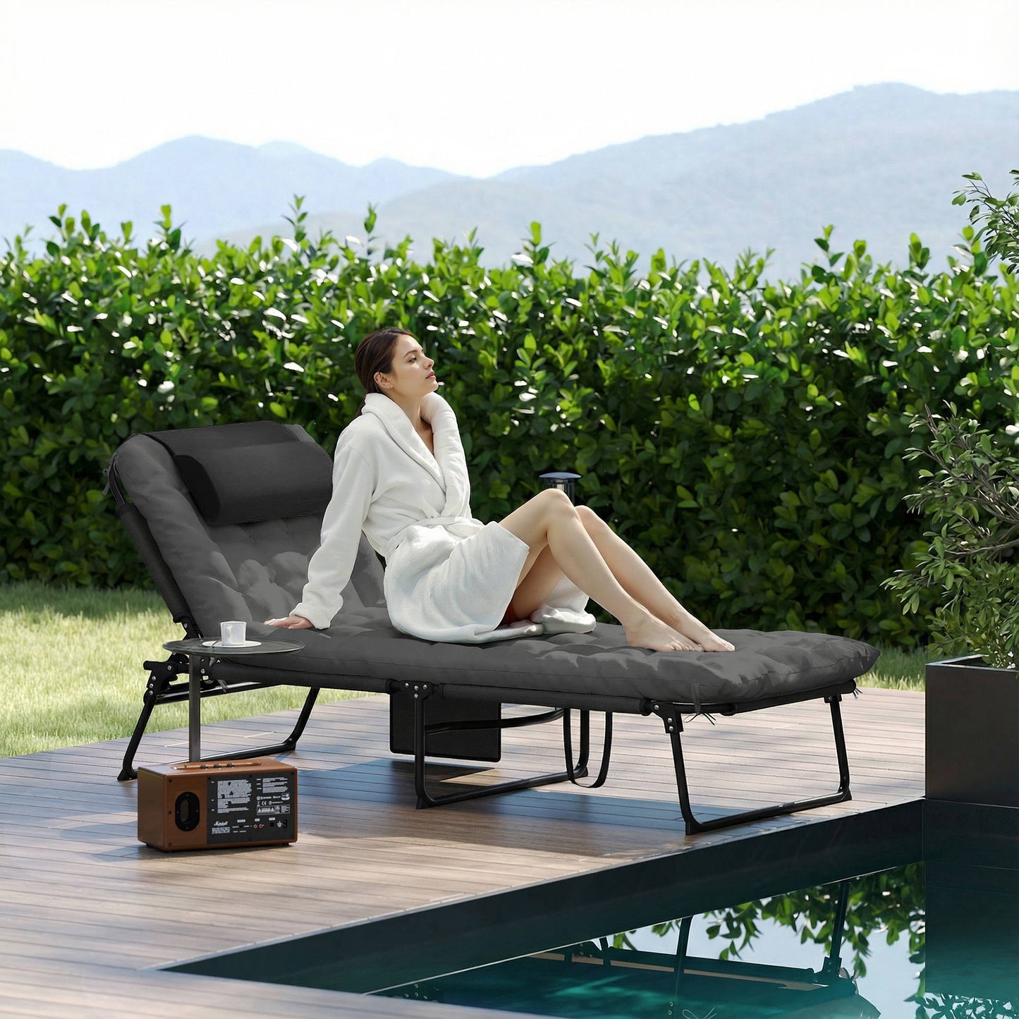 Chaise longue pliante 4 positions avec coussin