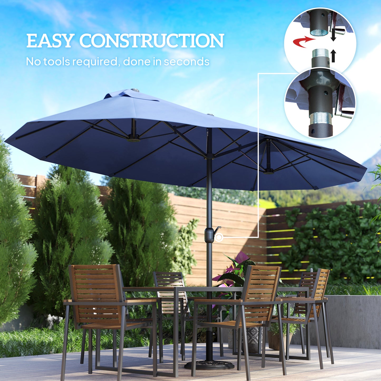Parasol double face 4,6m avec manivelle acier