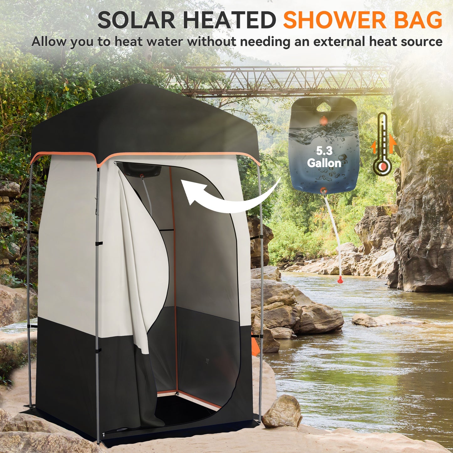 Tente de douche camping avec sac solaire portable
