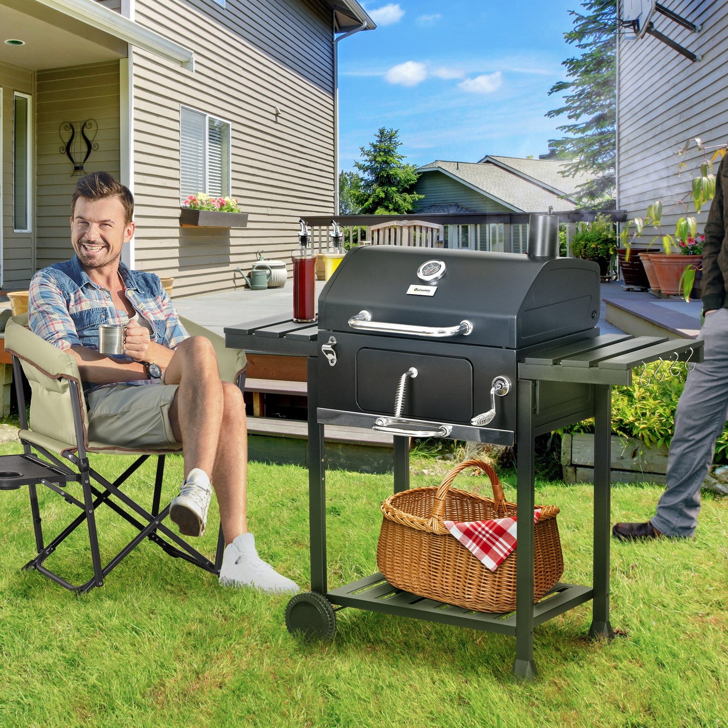 BBQ au charbon avec fumoir et ajustement thermique