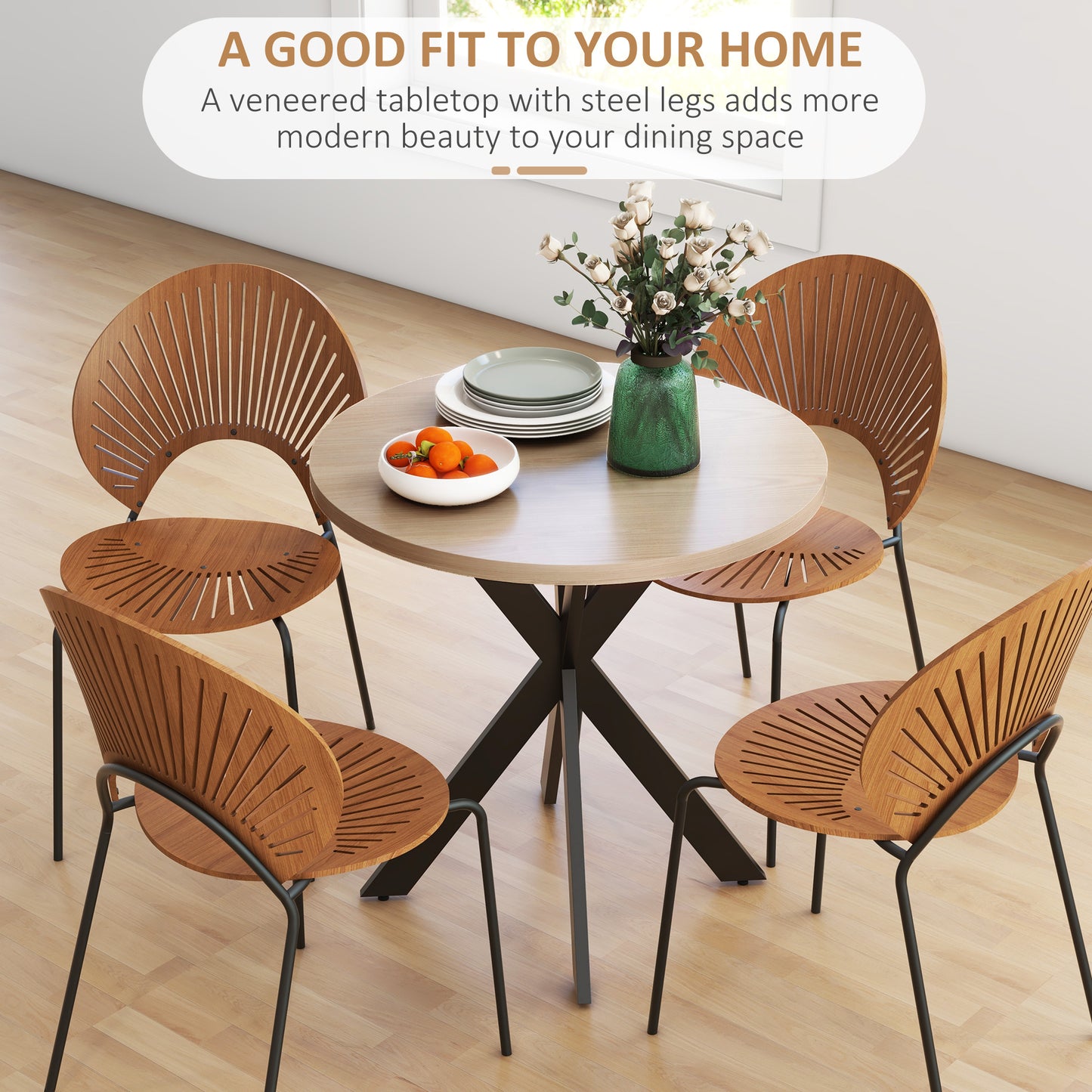 Table à manger ronde contemporaine 74 cm pieds croisés