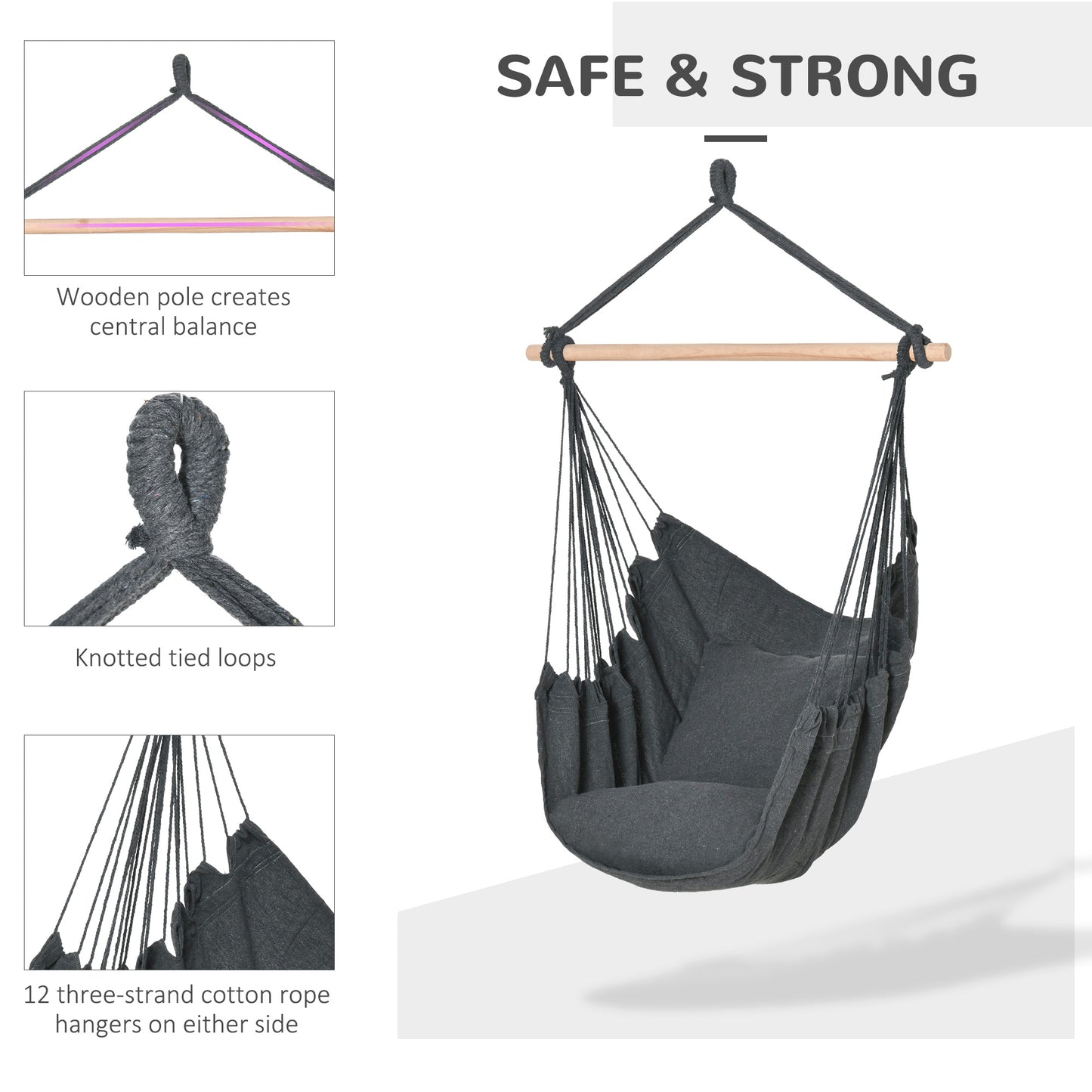 Chaise hamac suspendue en macramé avec 2 coussins